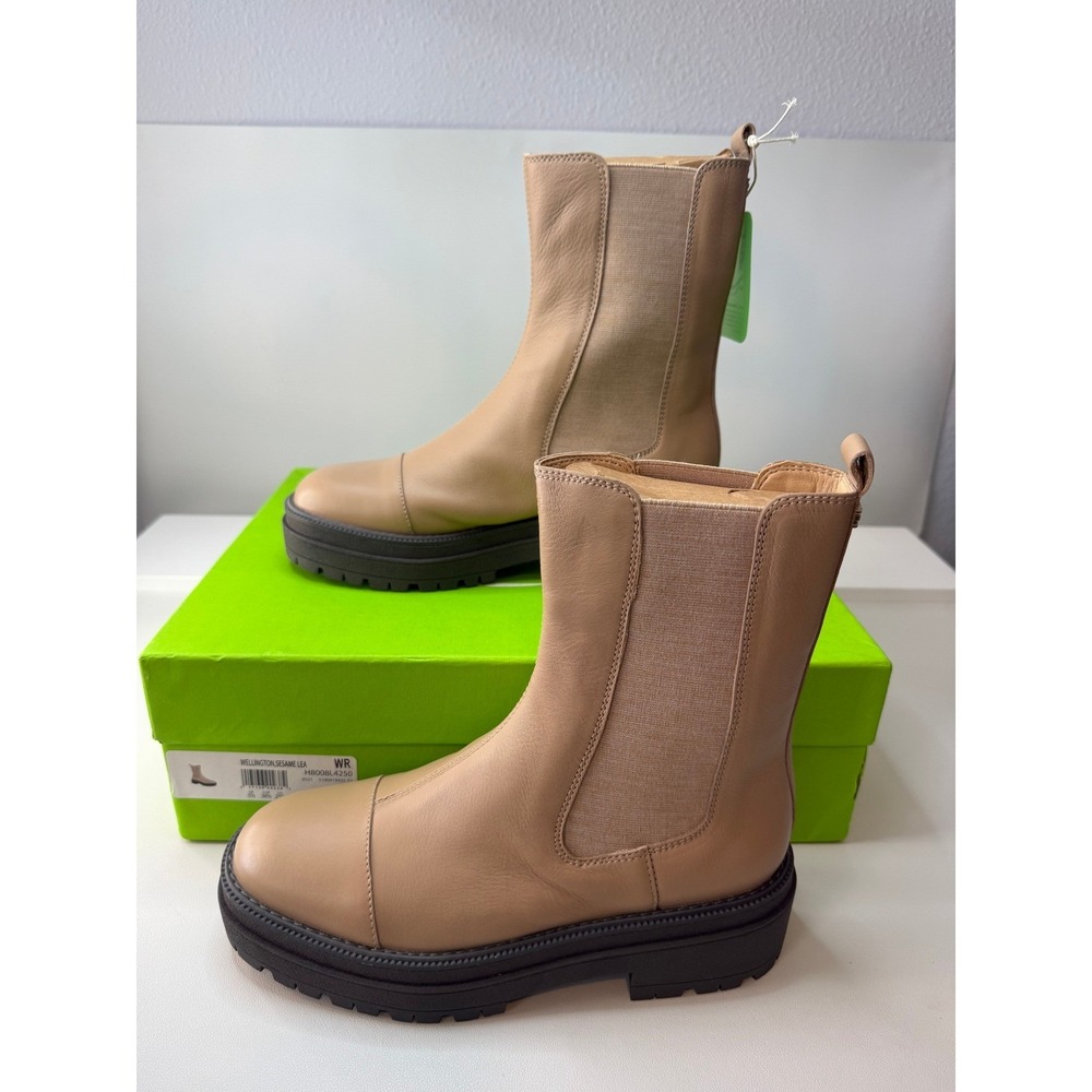 Sam Edelman Wellington Sesame Leather Water Repellent Lug Sole Boots 8.5 NEW - Picture 1 of 10